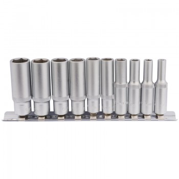 Metric Deep Socket on Metal Rail, 1/4&rdquo; Sq. Dr. (10 Piece)