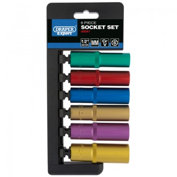 Metric Coloured Deep Socket Set, 1/2” Sq. Dr. (6 Piece) Metric Coloured Deep Socket Set, 1/2” Sq. Dr. (6 Piece)