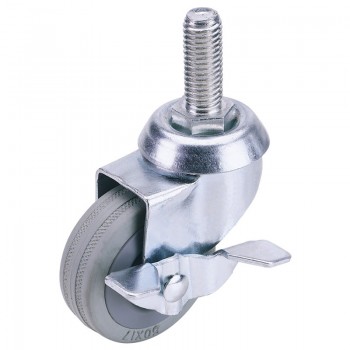 Swivel Bolt Fixing Rubber Castor with Brake, 75mm Diameter, S.W.L. 70kg
