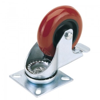 Swivel Plate Fixing Polyurethane Wheel with Brake, 100mm Diameter, S.W.L. 125kg Swivel Plate Fixing Polyurethane Wheel with Brake, 100mm Diameter, S.W.L. 125kg
